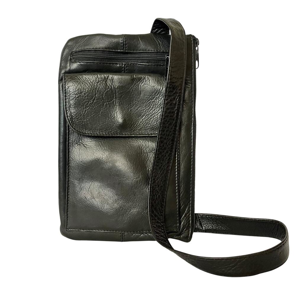 RARE HOBO International Vintage Black Leather Unisex Organizer Crossbody Bag